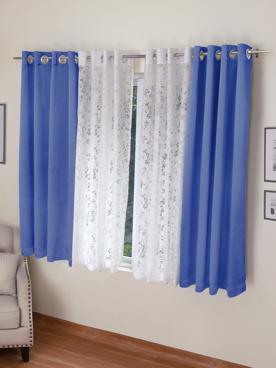 

ROSARA HOME Set of 4 Window Curtains, Blue