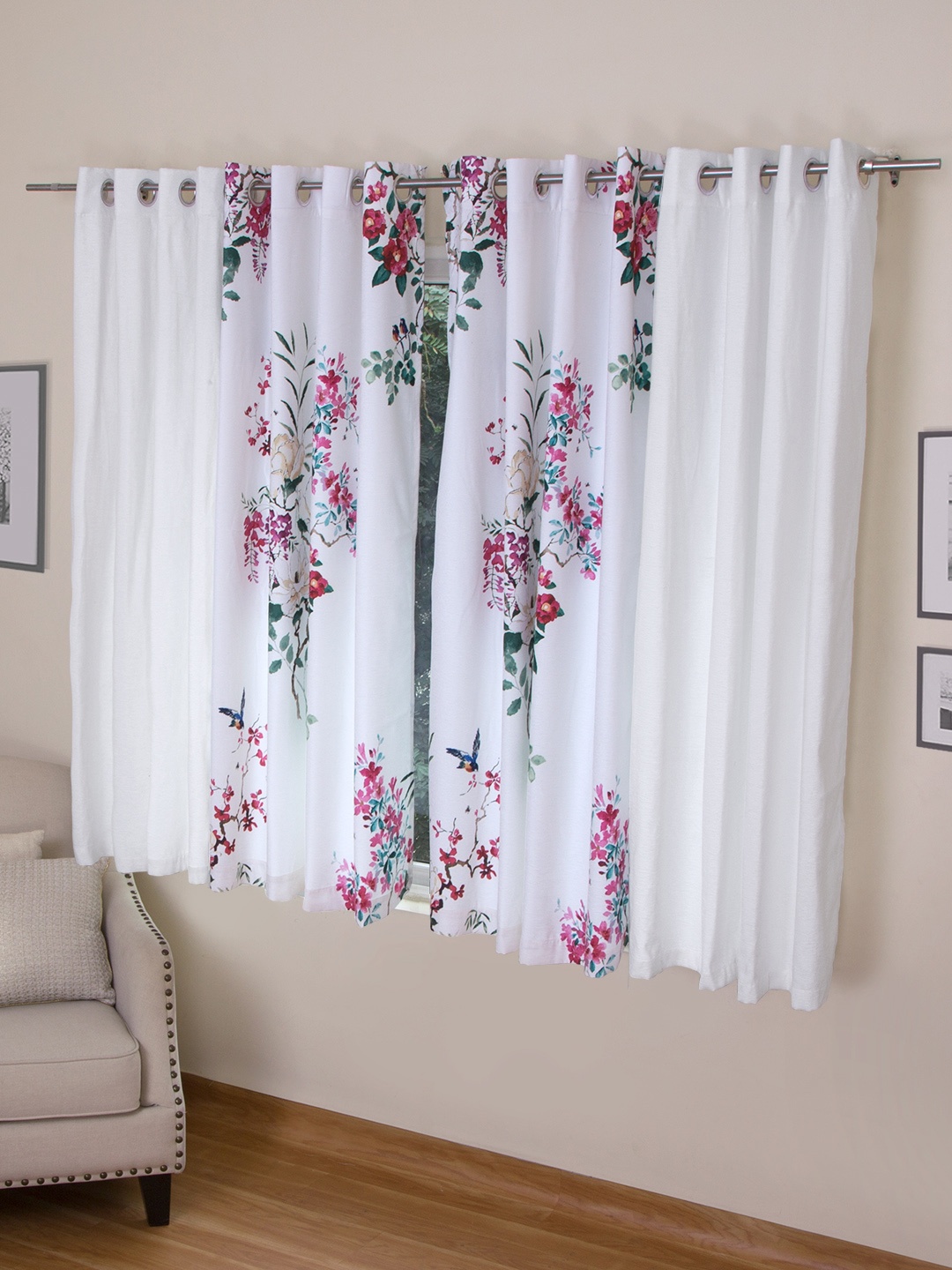 

ROSARA HOME White & Pink Set of 4 Window Curtains