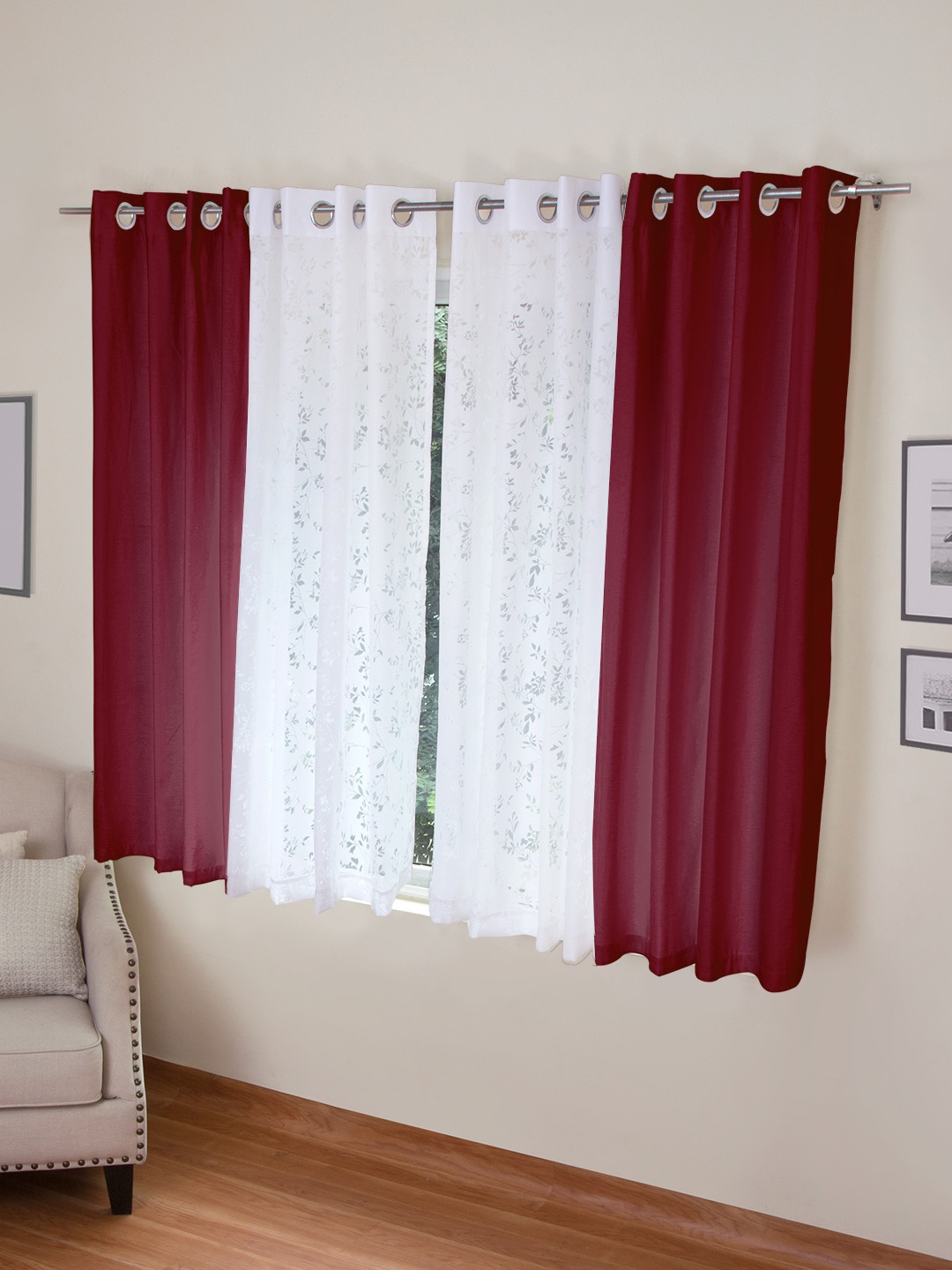 

ROSARA HOME Set of 4 Window Curtains, Maroon