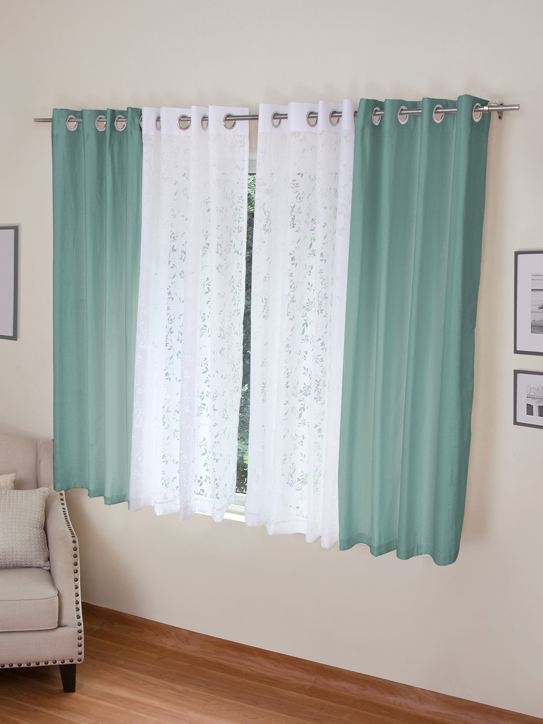 

ROSARA HOME Set of 4 Window Curtains, Blue