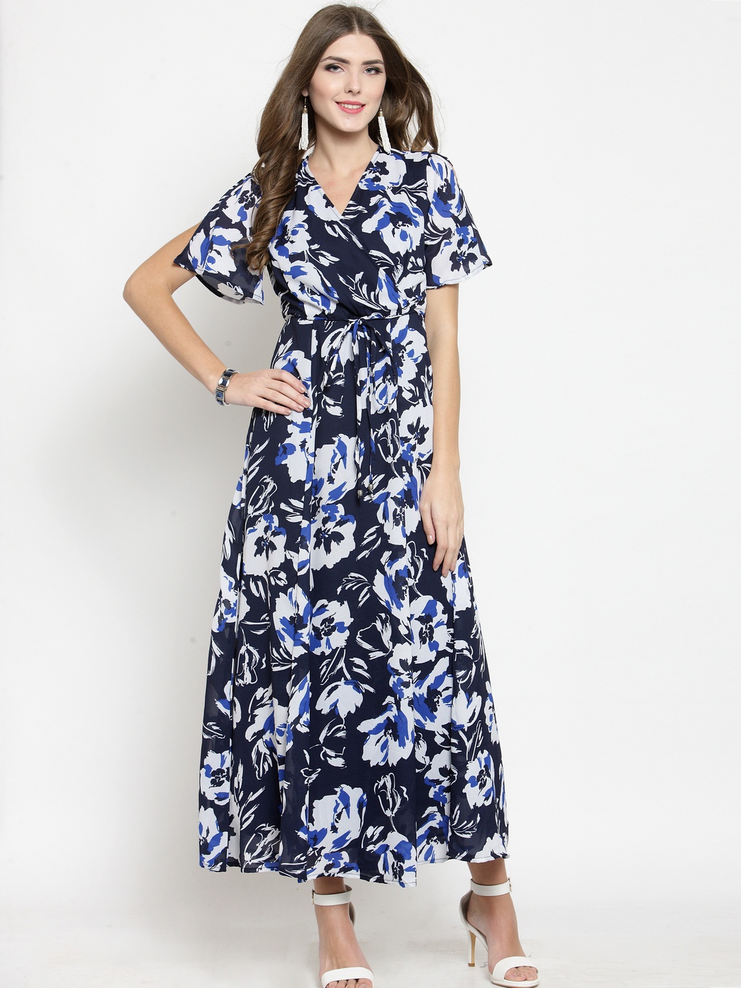 

Sera Women Navy Blue & White Printed Maxi Dress