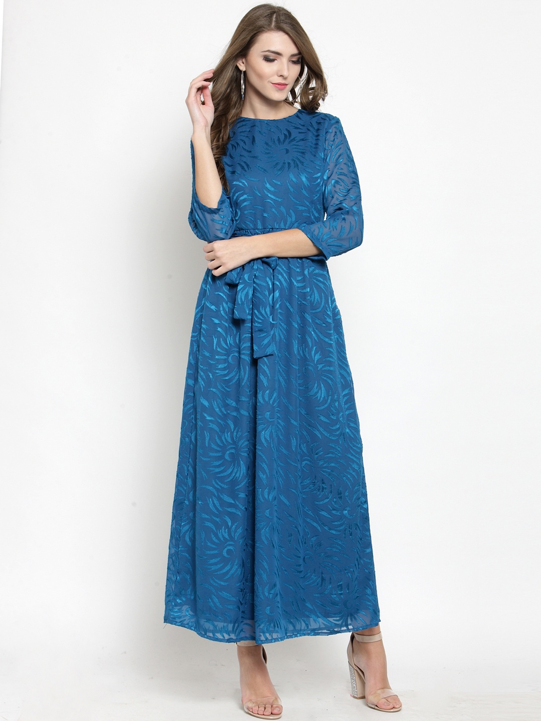 

Sera Women Blue Self Design Maxi Dress