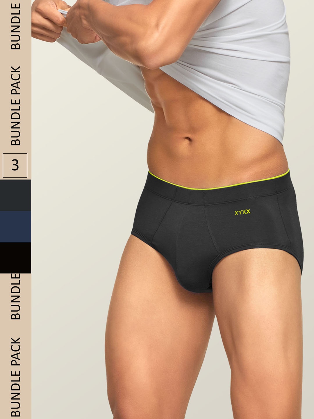 

XYXX Men Solid Pack Of 3 Uno IntelliSoft Micro Modal Brief, Black