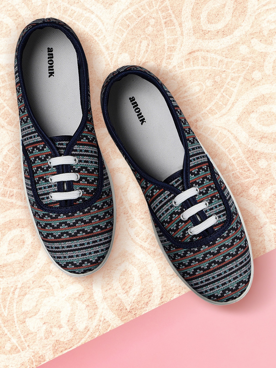 

Anouk Women Black & Sea-Green Printed Sneakers