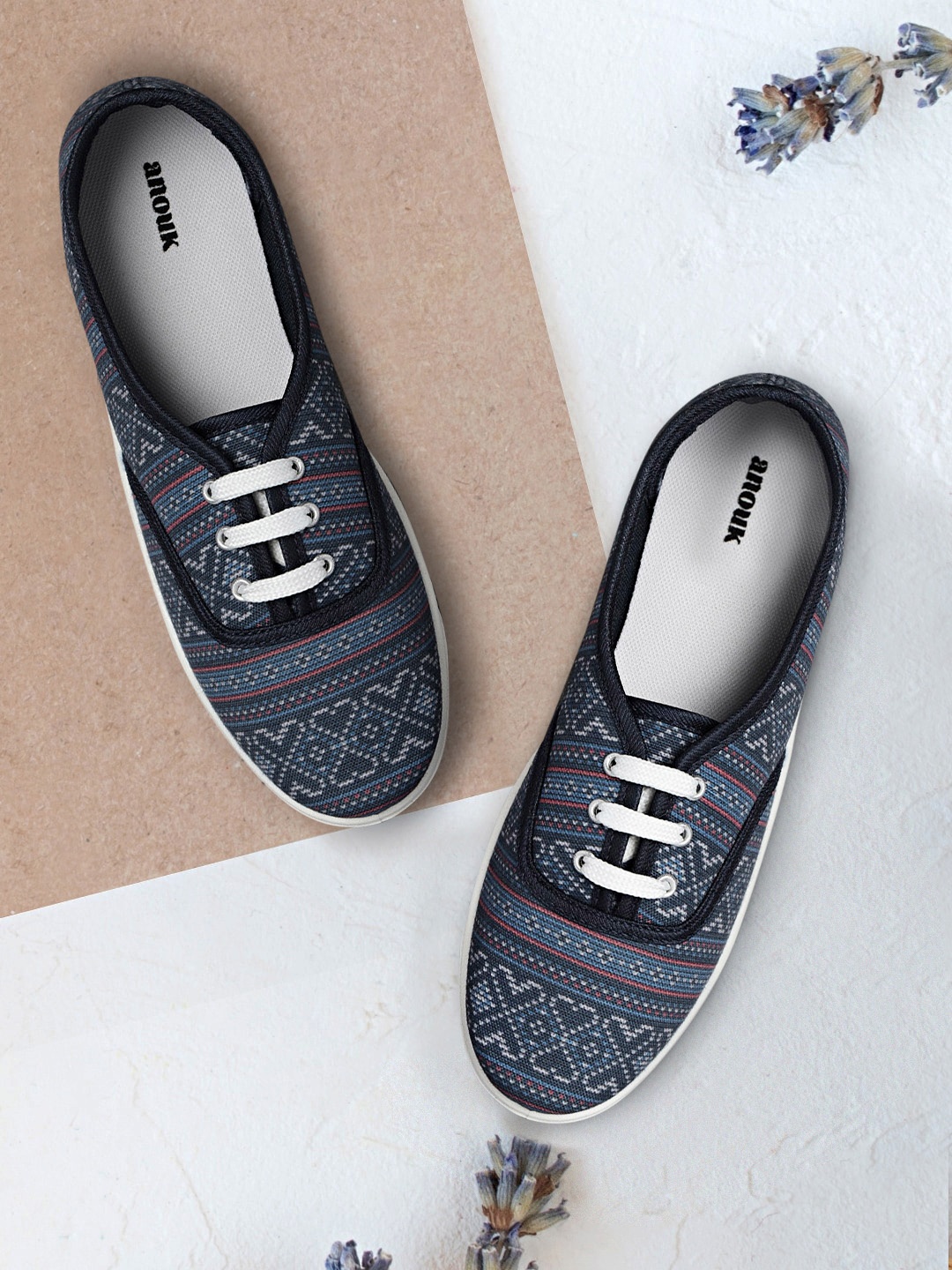 

Anouk Women Blue & Off-White Printed Sneakers