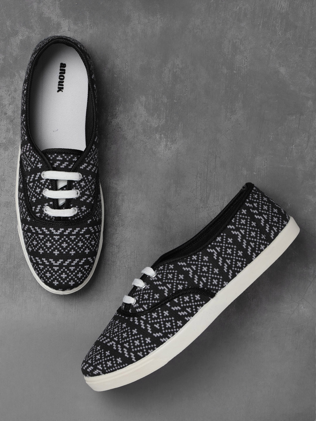 

Anouk Women Black & Off-White Printed Sneakers