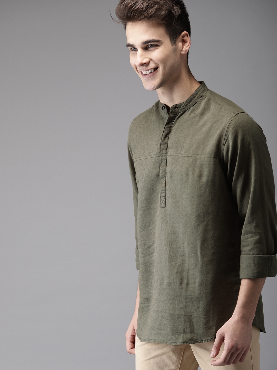 

HERE&NOW Men Olive Green Regular Fit Solid Casual Shirt