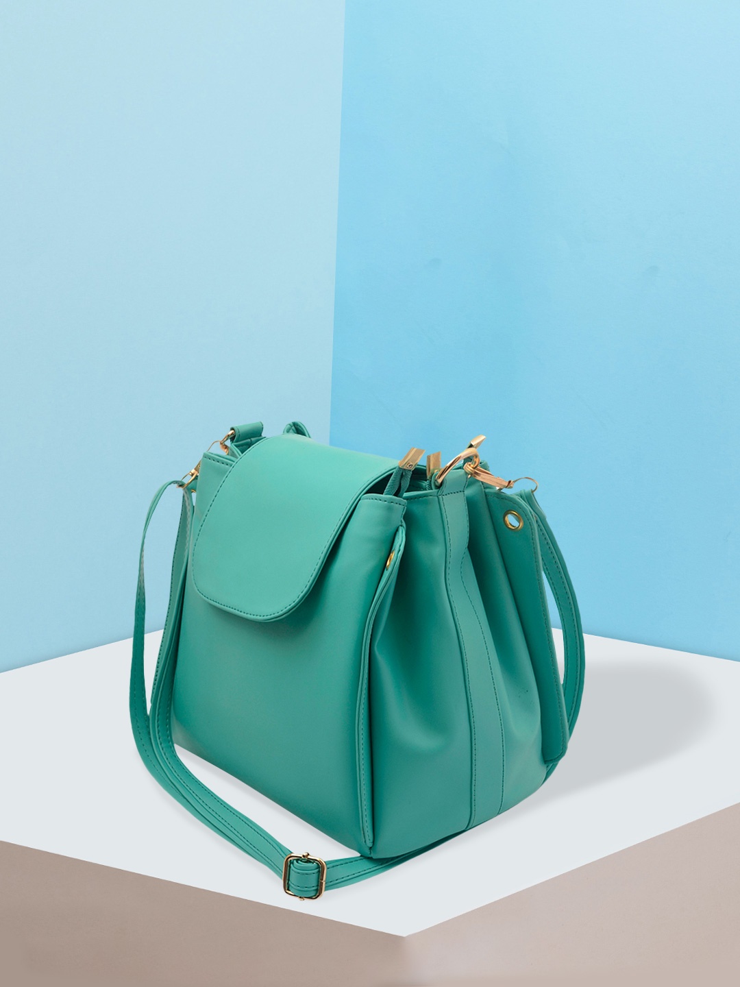 

Lychee bags Turquoise Blue Solid Sling Bag