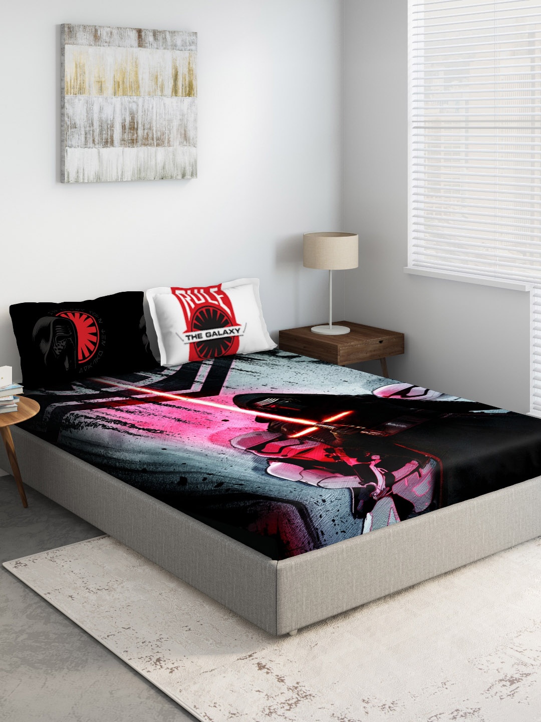 

DDecor Black & Grey Graphic Flat 210 TC Cotton 1 Queen Bedsheet with 2 Pillow Covers