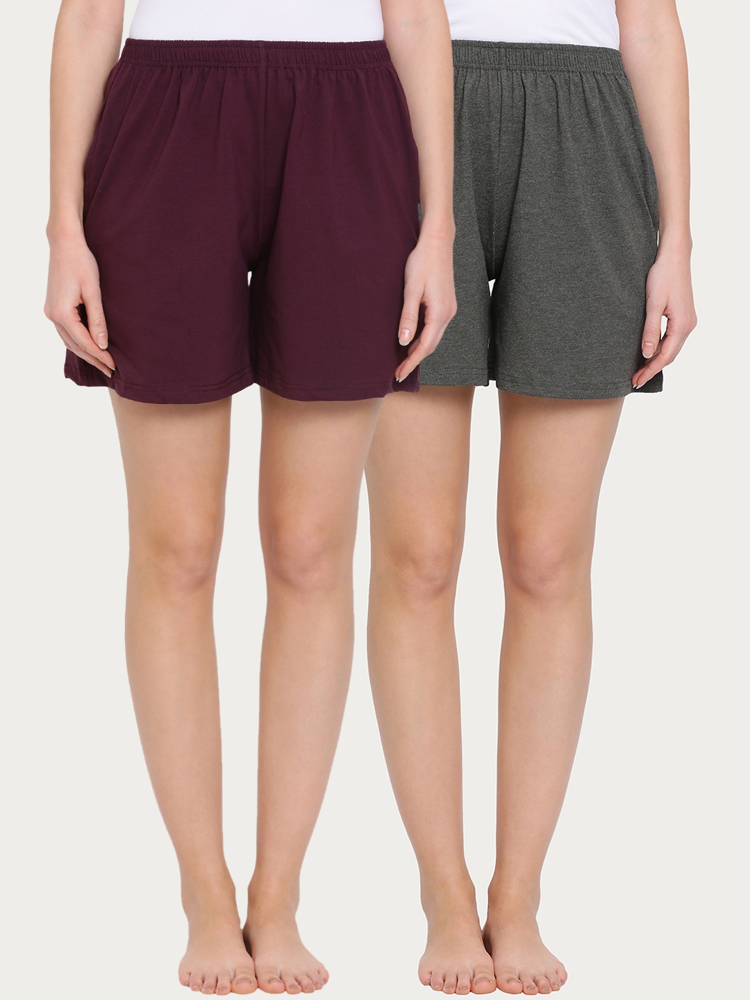 

Clovia Pack of 2 Lounge Shorts COMBCB008XL, Maroon
