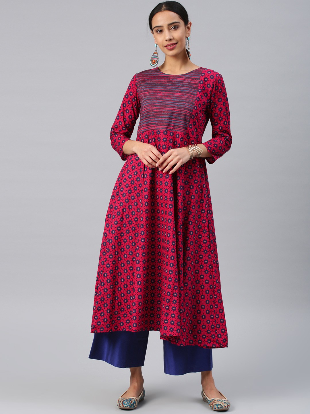 

Vishudh Women Red Printed A-Line Kurta