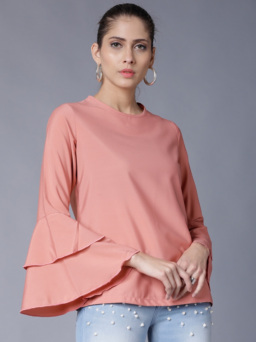 

Tokyo Talkies Women Pink Solid A-Line Top