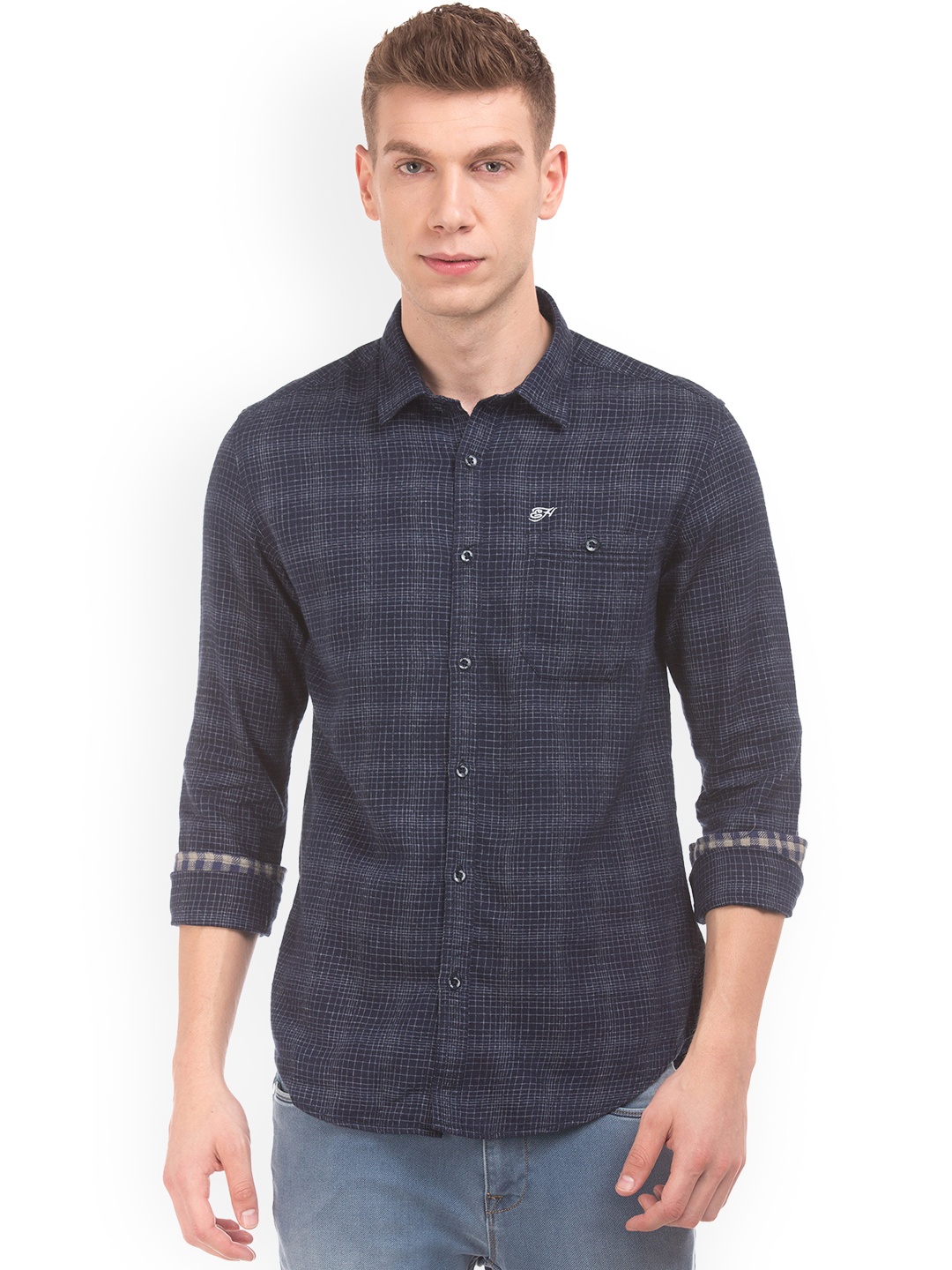 

Ed Hardy Men Navy Blue Slim Fit Checked Casual Shirt