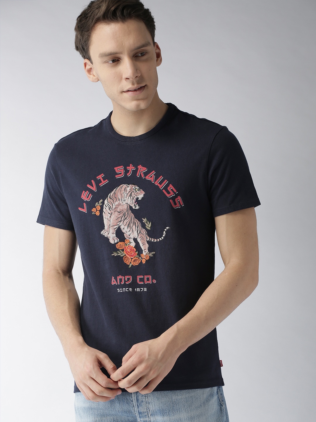 

Levis Men Navy Blue Printed Round Neck Pure Cotton T-shirt