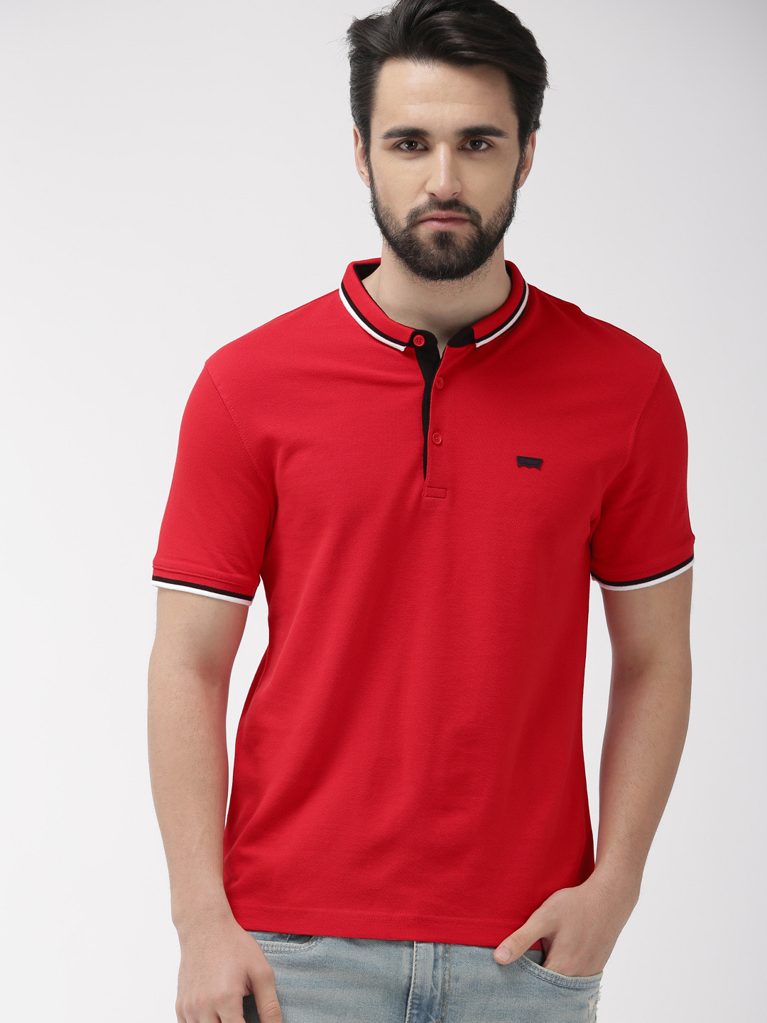 

Levis Men Red Solid Polo Collar Pure Cotton T-shirt