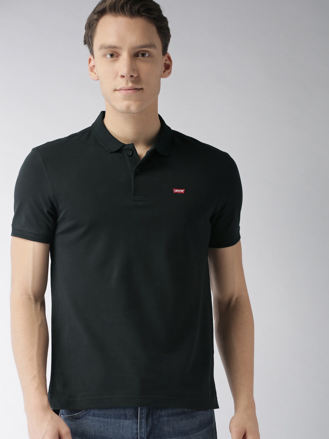 

Levis Men Black Solid Polo Collar Pure Cotton T-shirt