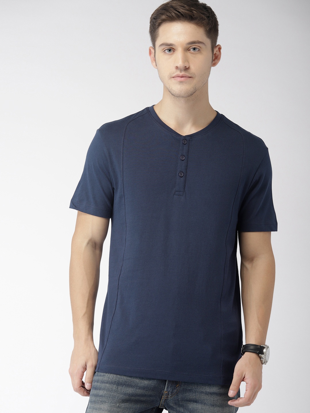 

Levis Men Navy Blue Solid Henley Neck Pure Cotton T-shirt