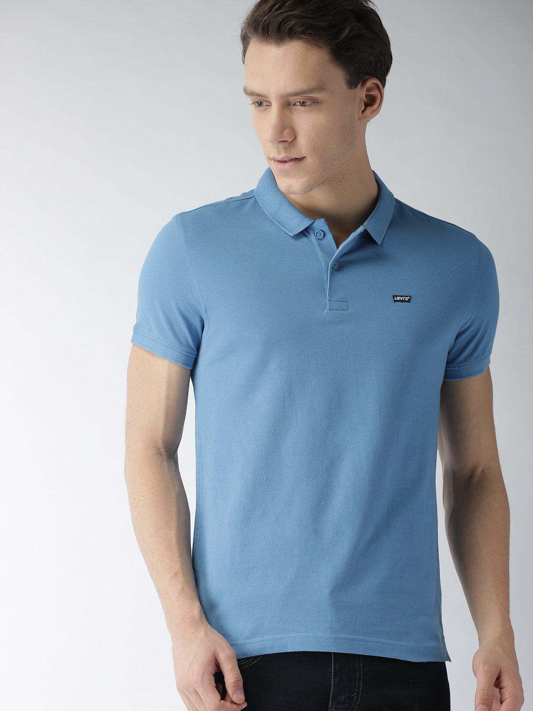 

Levis Men Blue Solid Polo Pure Cotton T-shirt