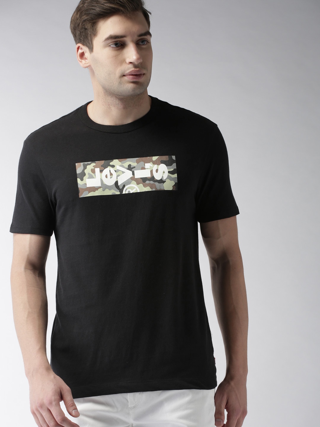 

Levis Men Black Printed Round Neck Pure Cotton T-shirt