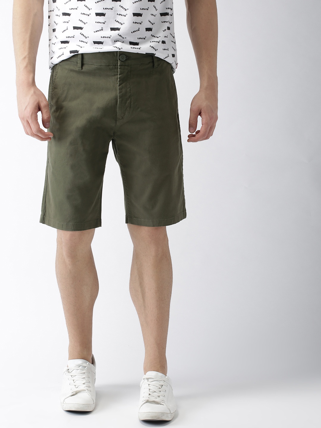 

Levis Men Olive Green Solid 502 Regular Tapered Fit Chino Shorts