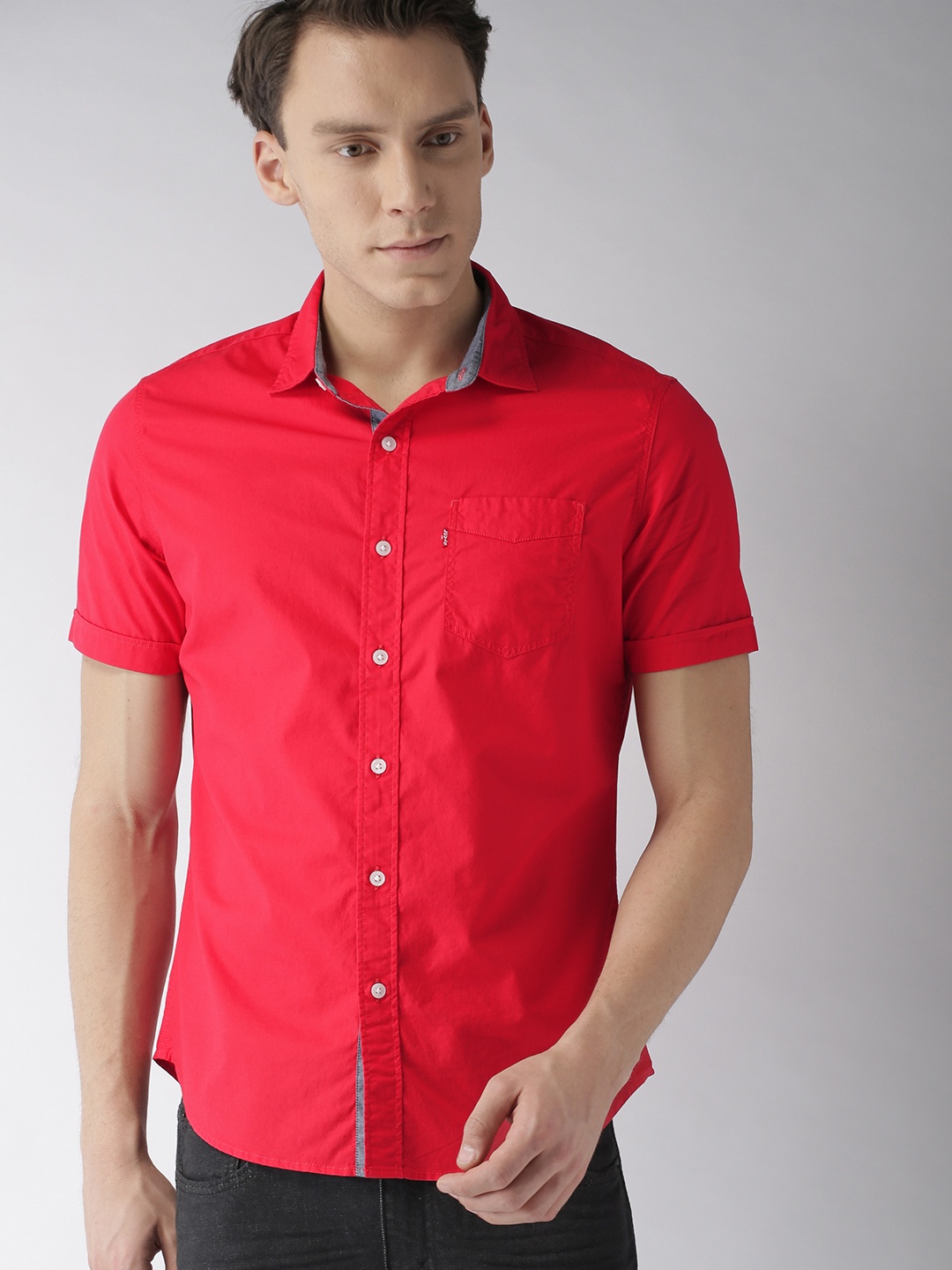 

Levis Men Red Slim Fit Solid Casual Shirt