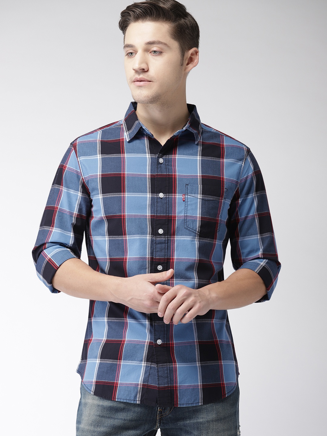 

Levis Men Blue & Black Slim Fit Checked Casual Shirt