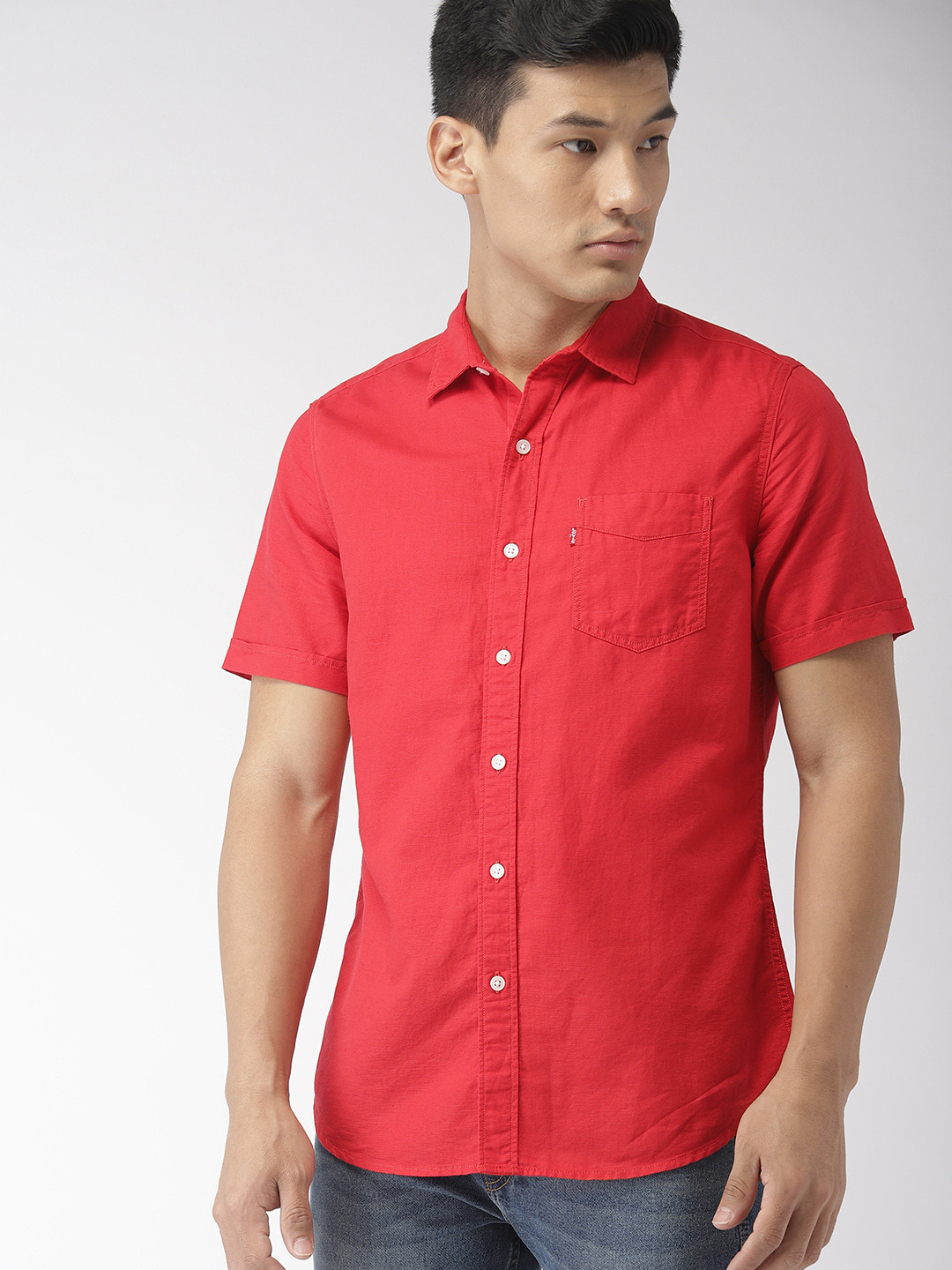 

Levis Men Red Slim Fit Solid Casual Shirt