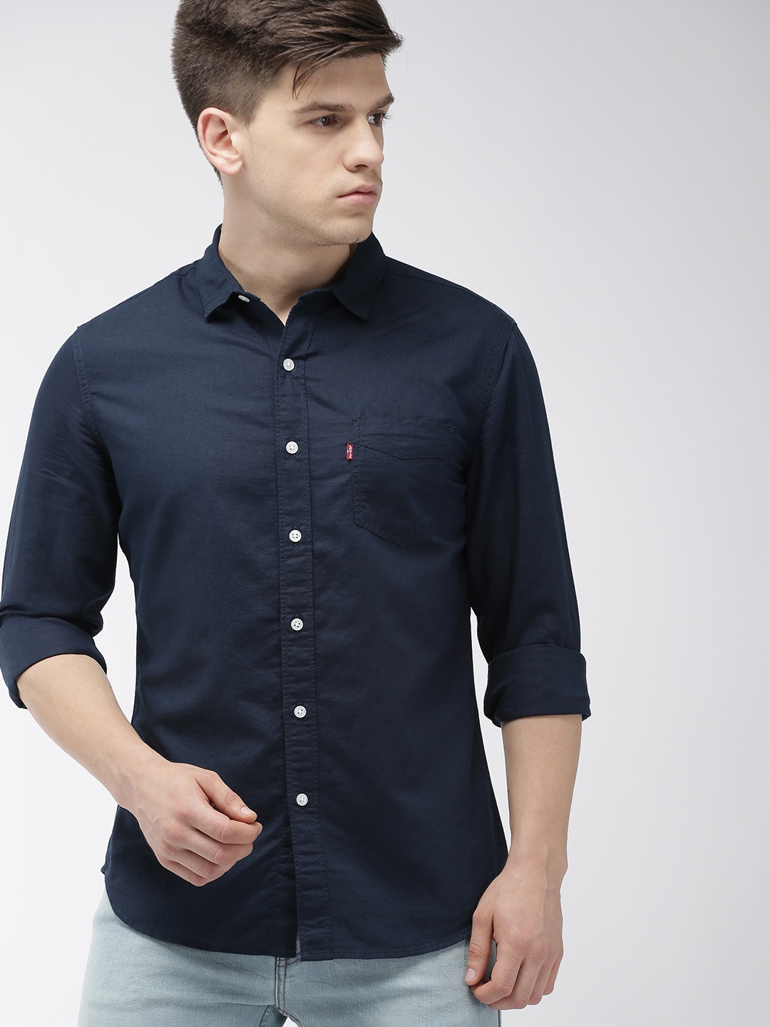 

Levis Men Navy Blue Slim Fit Solid Casual Shirt