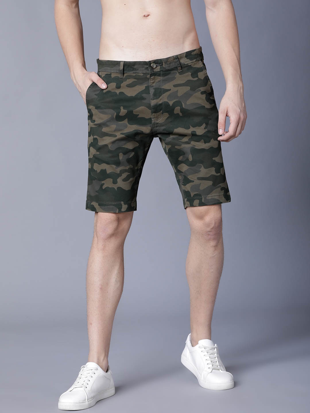 

HIGHLANDER Men Olive Green Printed Slim Fit Regular Shorts