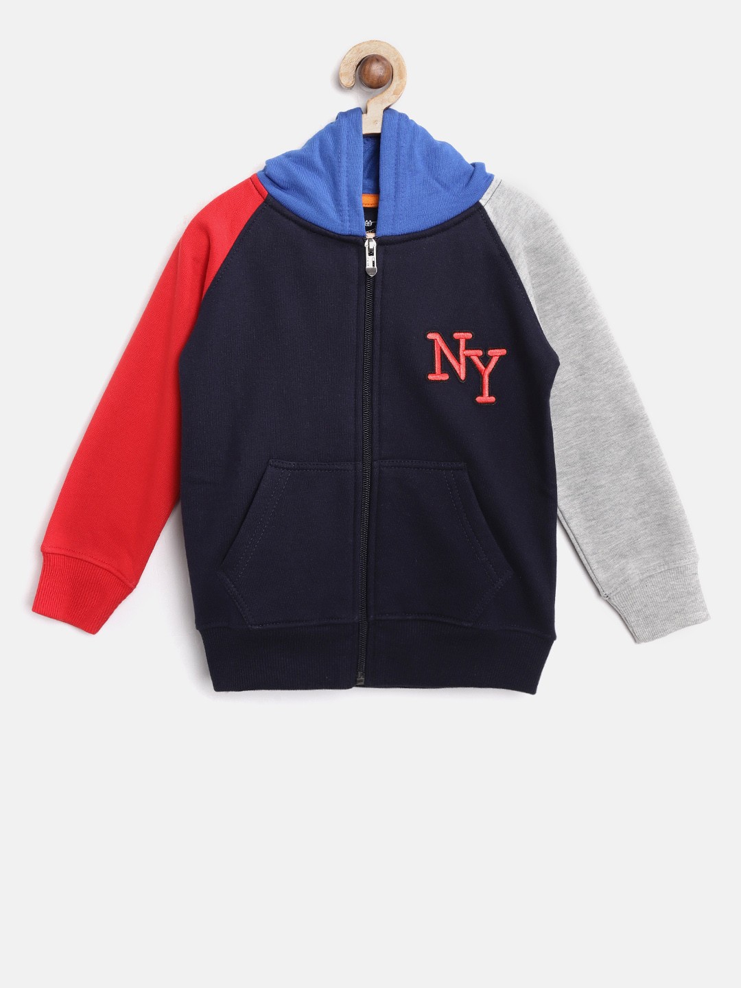 

Lazy Shark Unisex Navy Blue & Red Colourblocked Hooded Sweatshirt