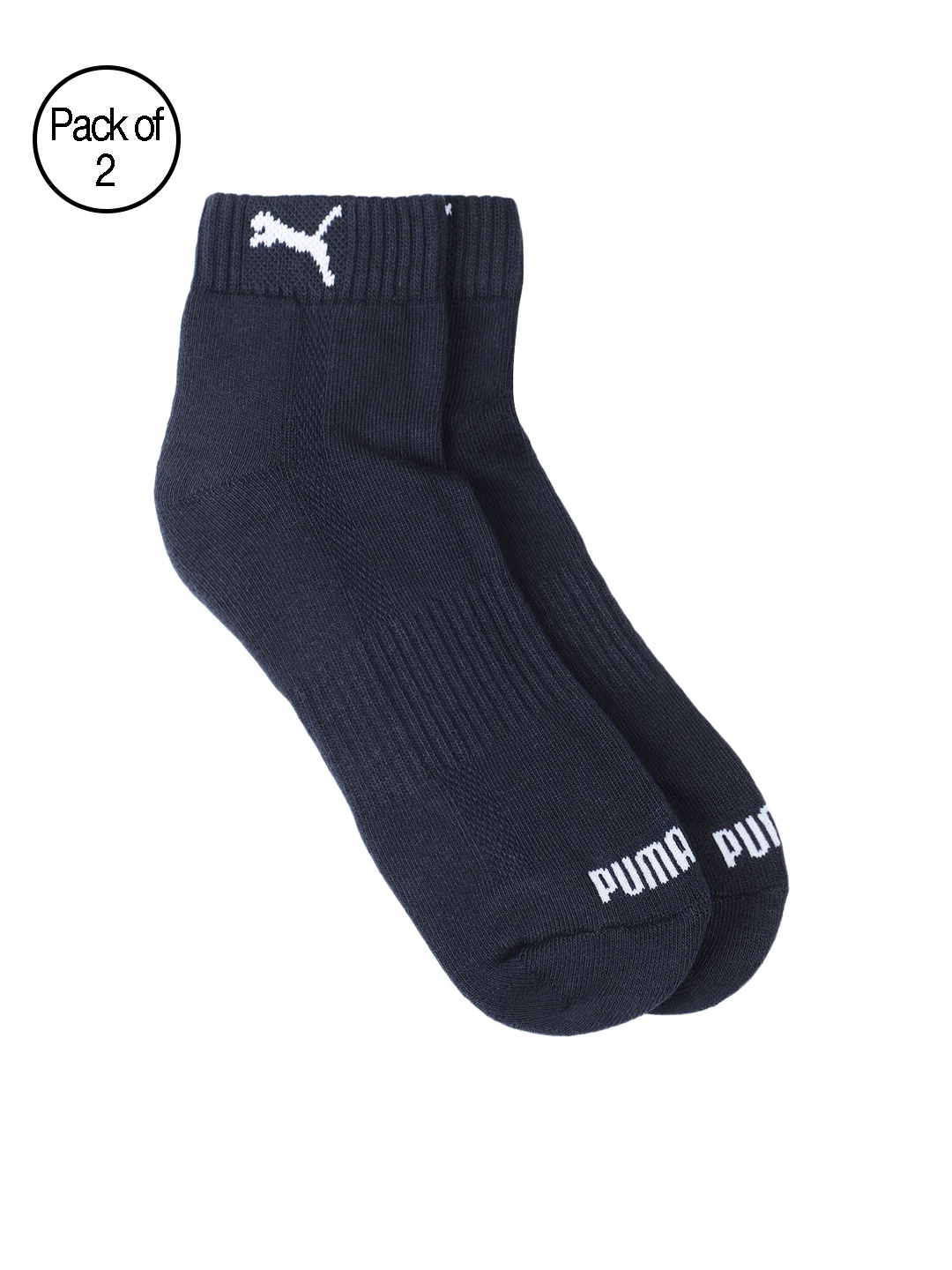 

Puma Unisex Pack of 2 Navy Blue Solid CUSHIONED QUARTER Ankle Length Socks