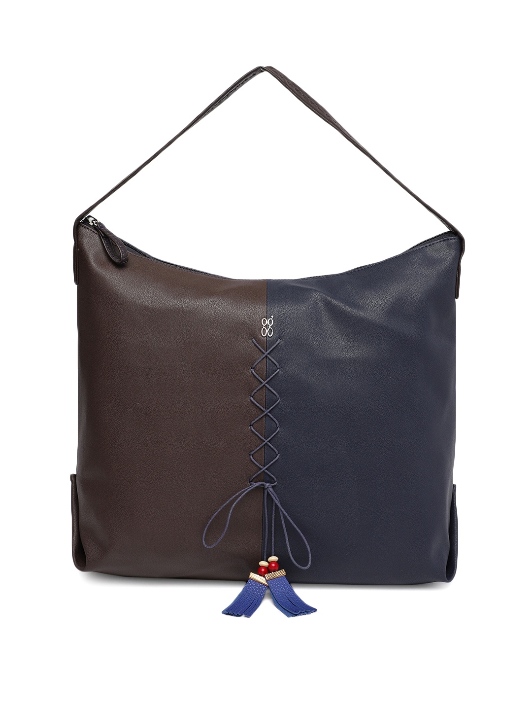 

Baggit Navy Blue & Brown Colourblocked Hobo Bag