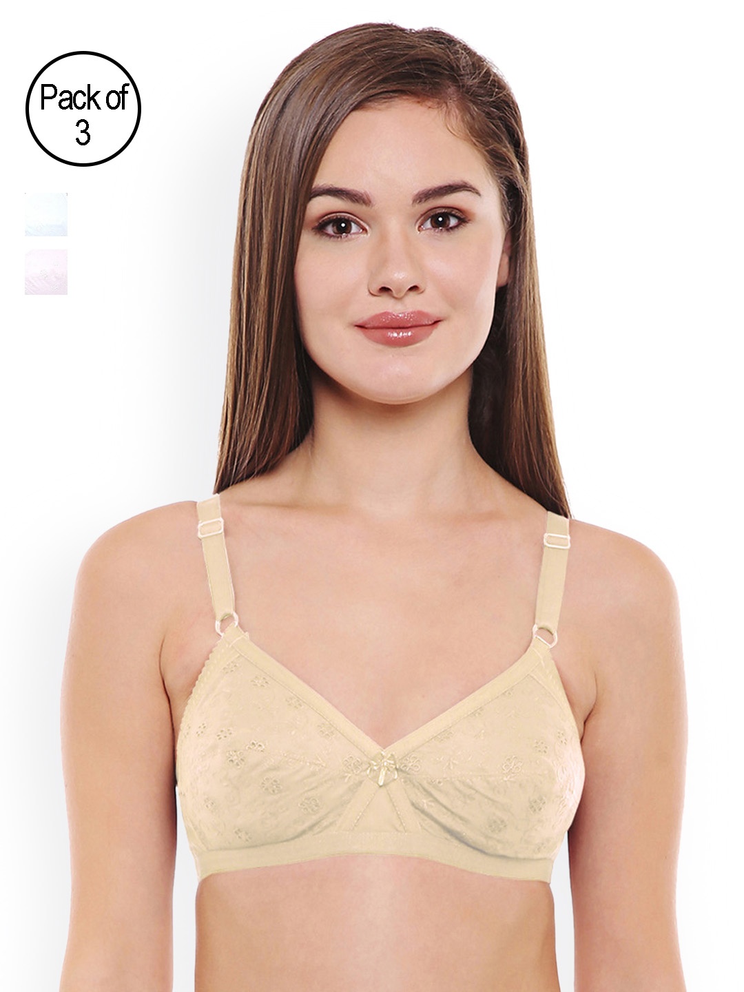 

Bodycare Beige & White Self Design Non-Wired Non Padded Everyday Bra