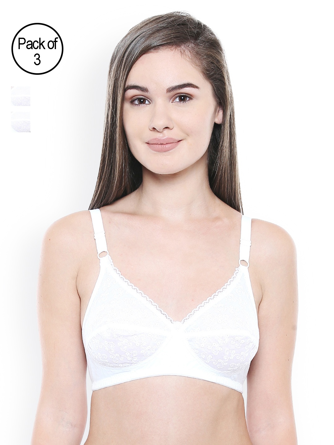 

Bodycare Pack Of 3 Solid Non-Wired Non Padded Everyday Bras E5532WWW, White