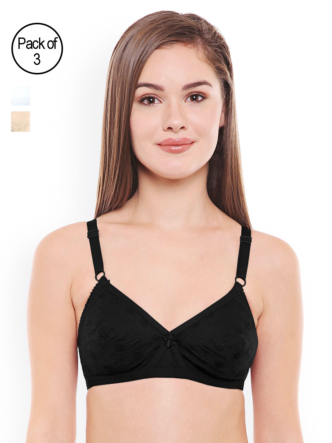 

Bodycare Pack of 3 Solid Non-Wired Non Padded Everyday Bra EN5524BSW, Black