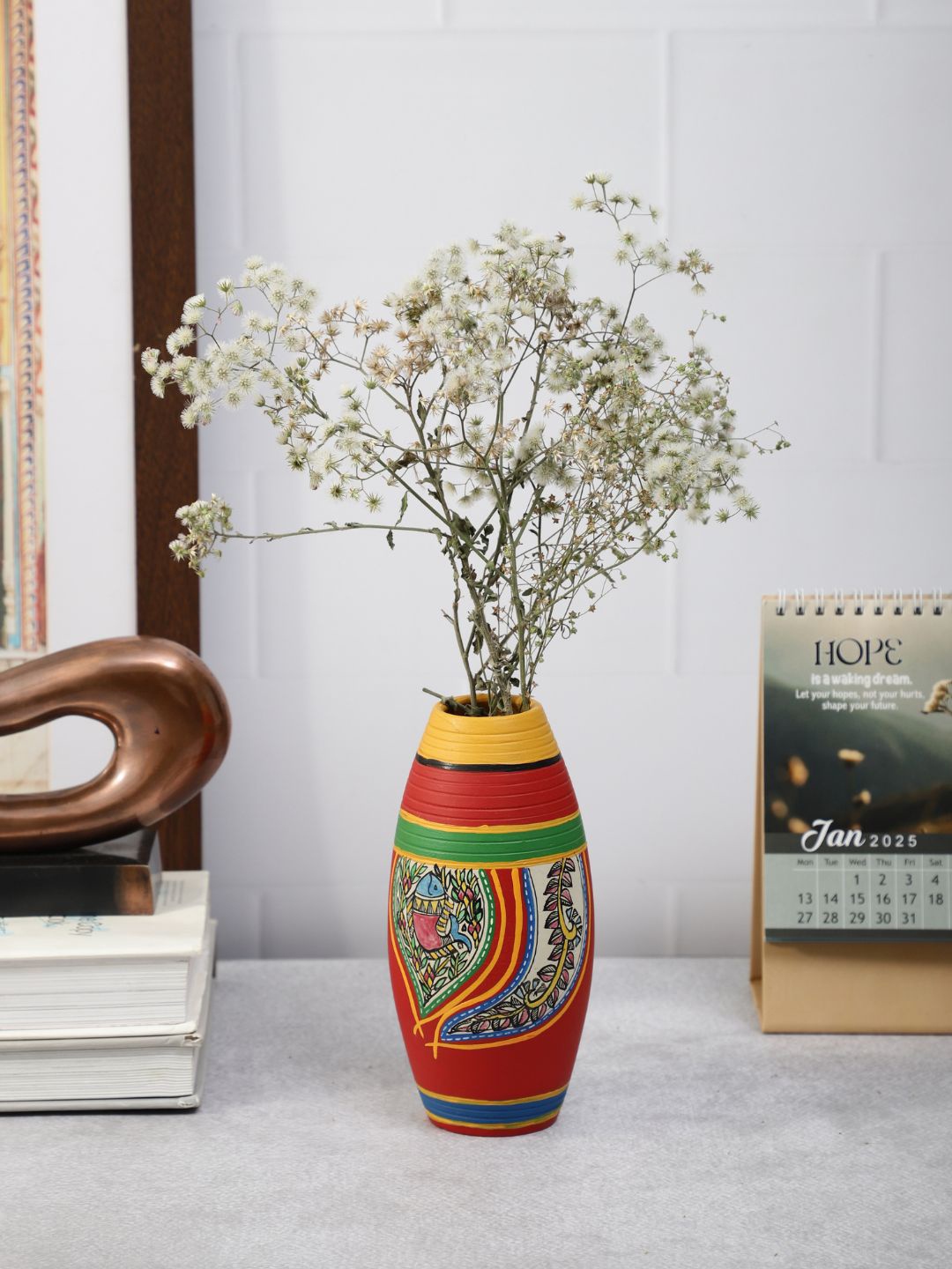 

VarEesha Set of 3 Red & Multicoloured Handpainted Terracotta Vase