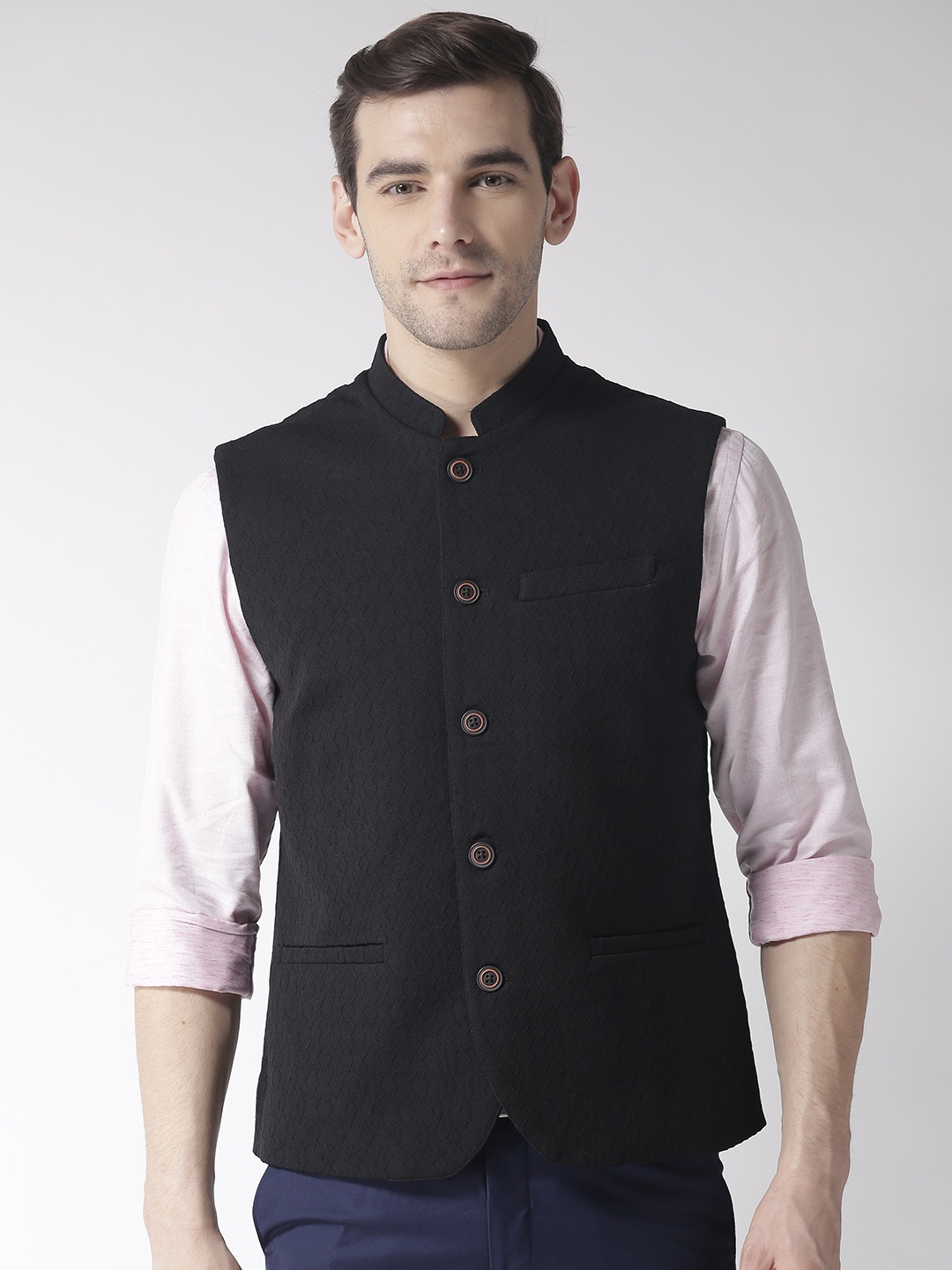 

Arrow Men Black Woven Design Zero Calorie Fit Nehru Jacket