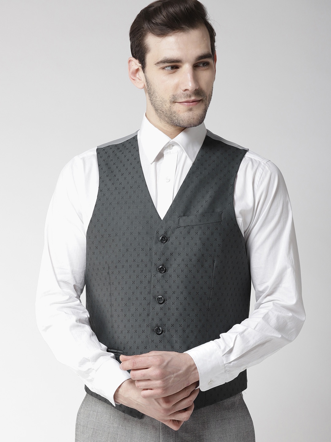 

Arrow Men Charcoal Grey Woven Design Zero Calorie Fit Waistcoat