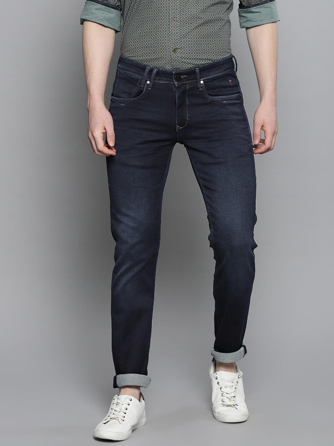 

Louis Philippe Jeans Men Blue Matt Slim Fit Low-Rise Clean Look Stretchable Jeans