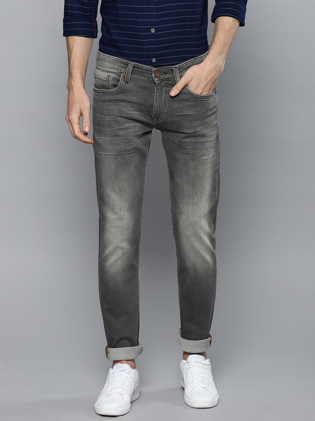 

Louis Philippe Jeans Men Grey Matt Slim Fit Low-Rise Clean Look Stretchable Jeans