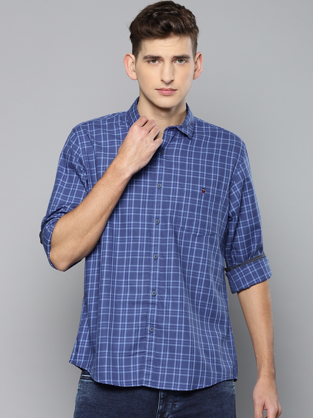 

Louis Philippe Jeans Men Blue Slim Fit Checked Casual Shirt
