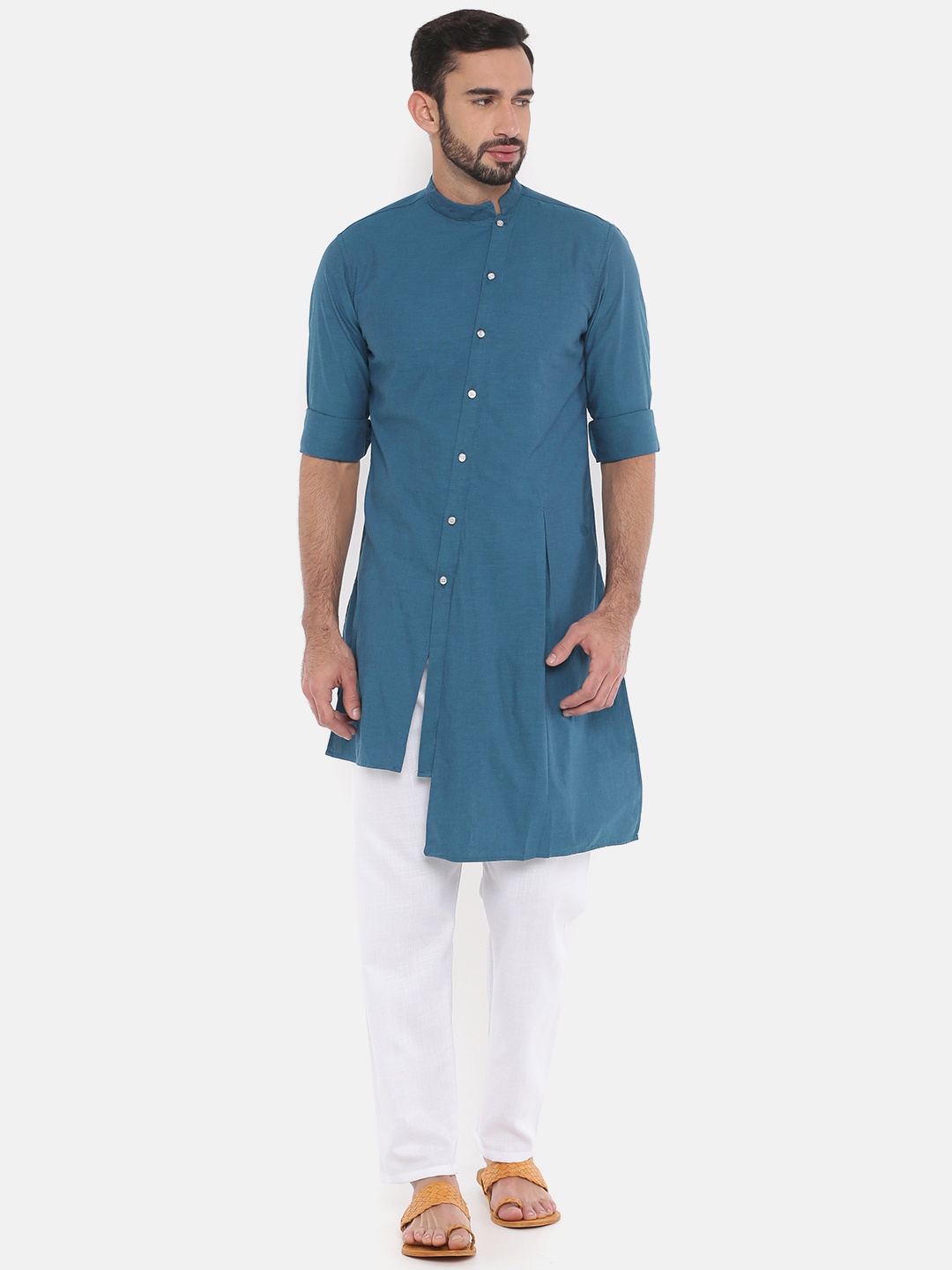 

Freehand Men Teal Blue Solid Straight Kurta