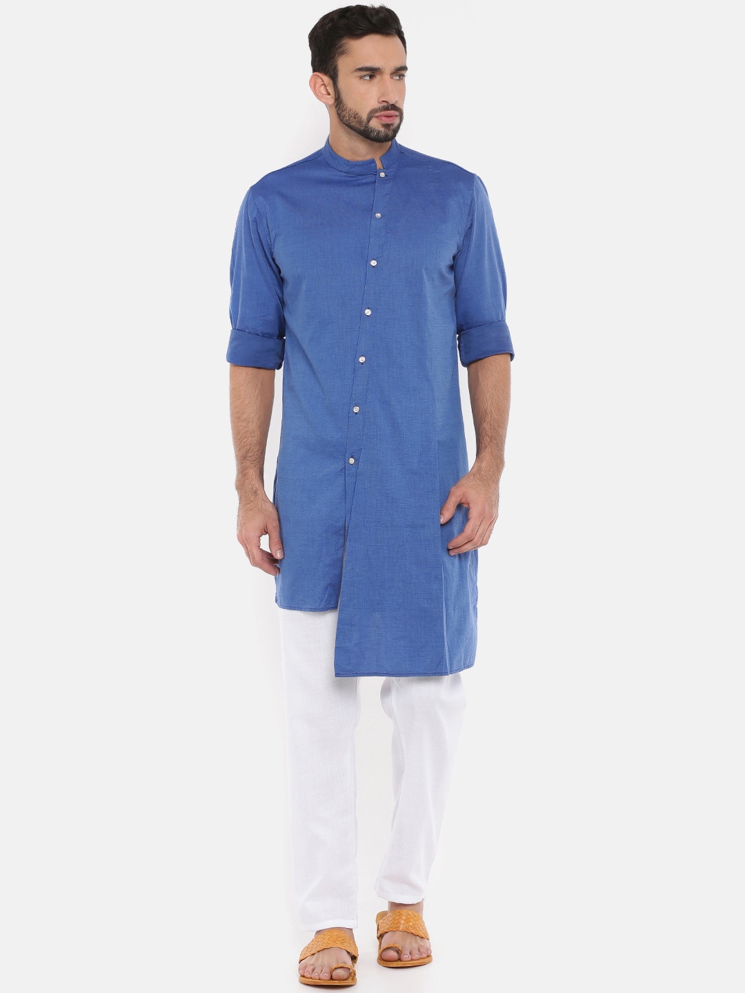 

Freehand Men Blue Solid Straight Kurta