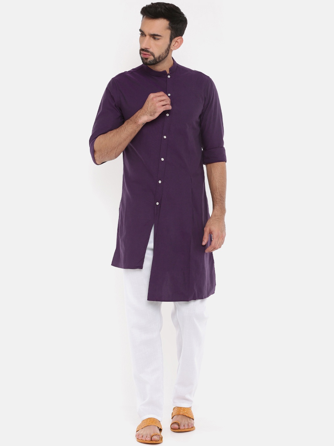 

Freehand Men Purple Solid Straight Kurta