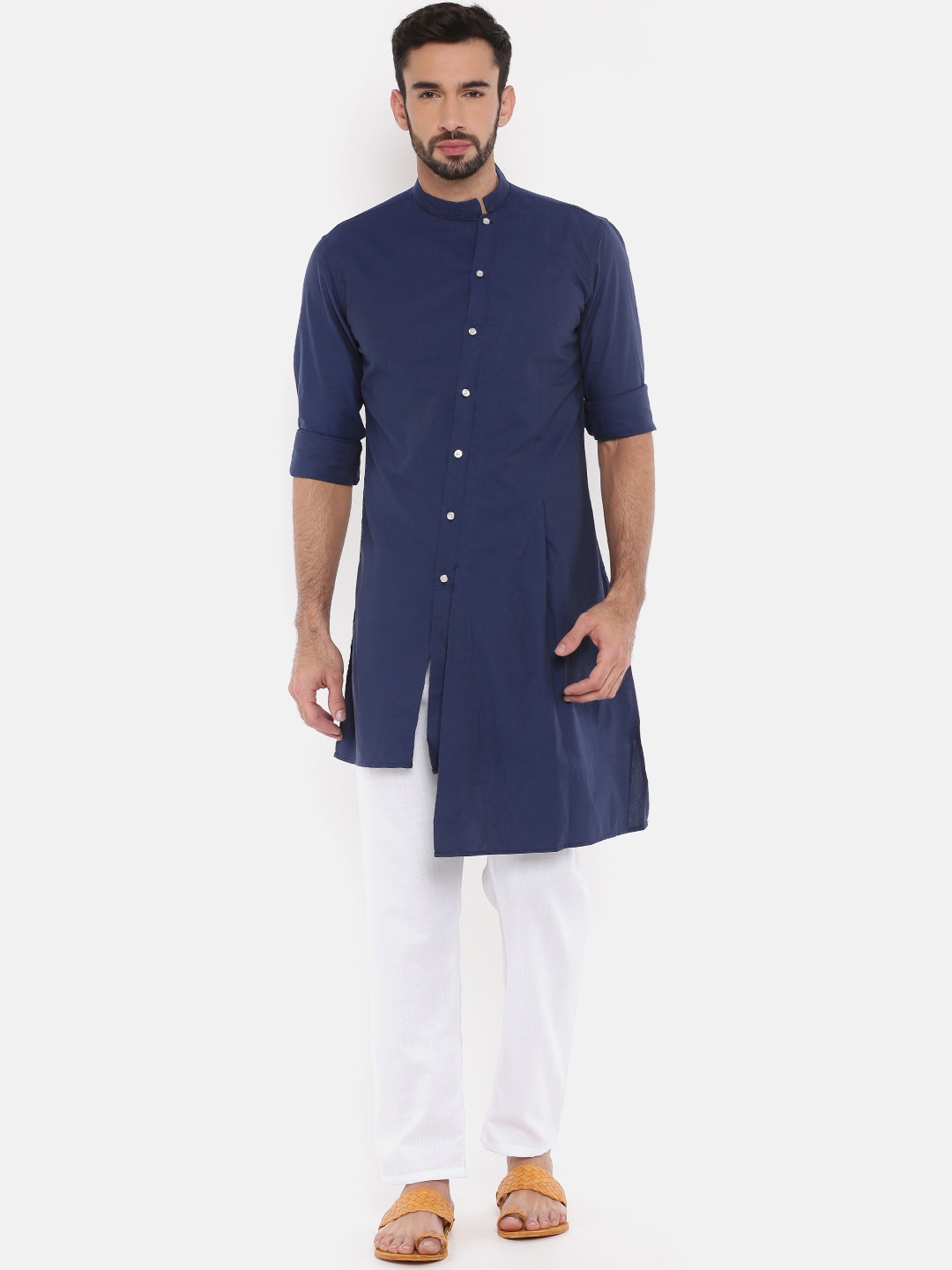 

Freehand Men Navy Blue Solid Straight Kurta