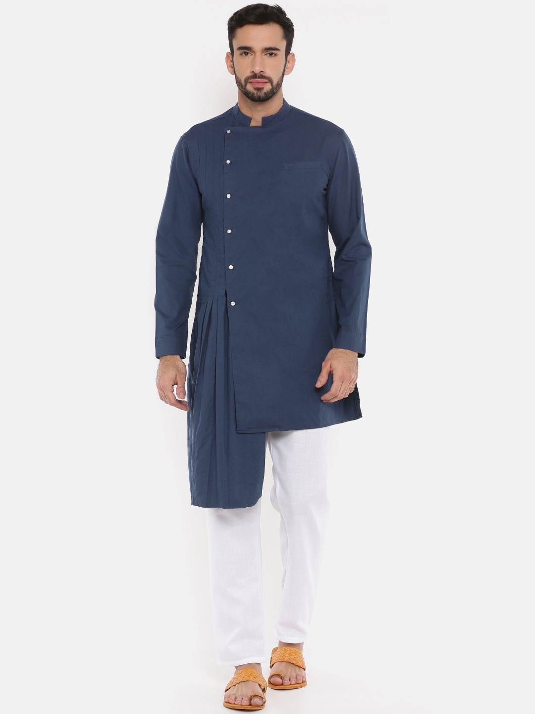 

Freehand Men Navy Blue Solid Straight Kurta