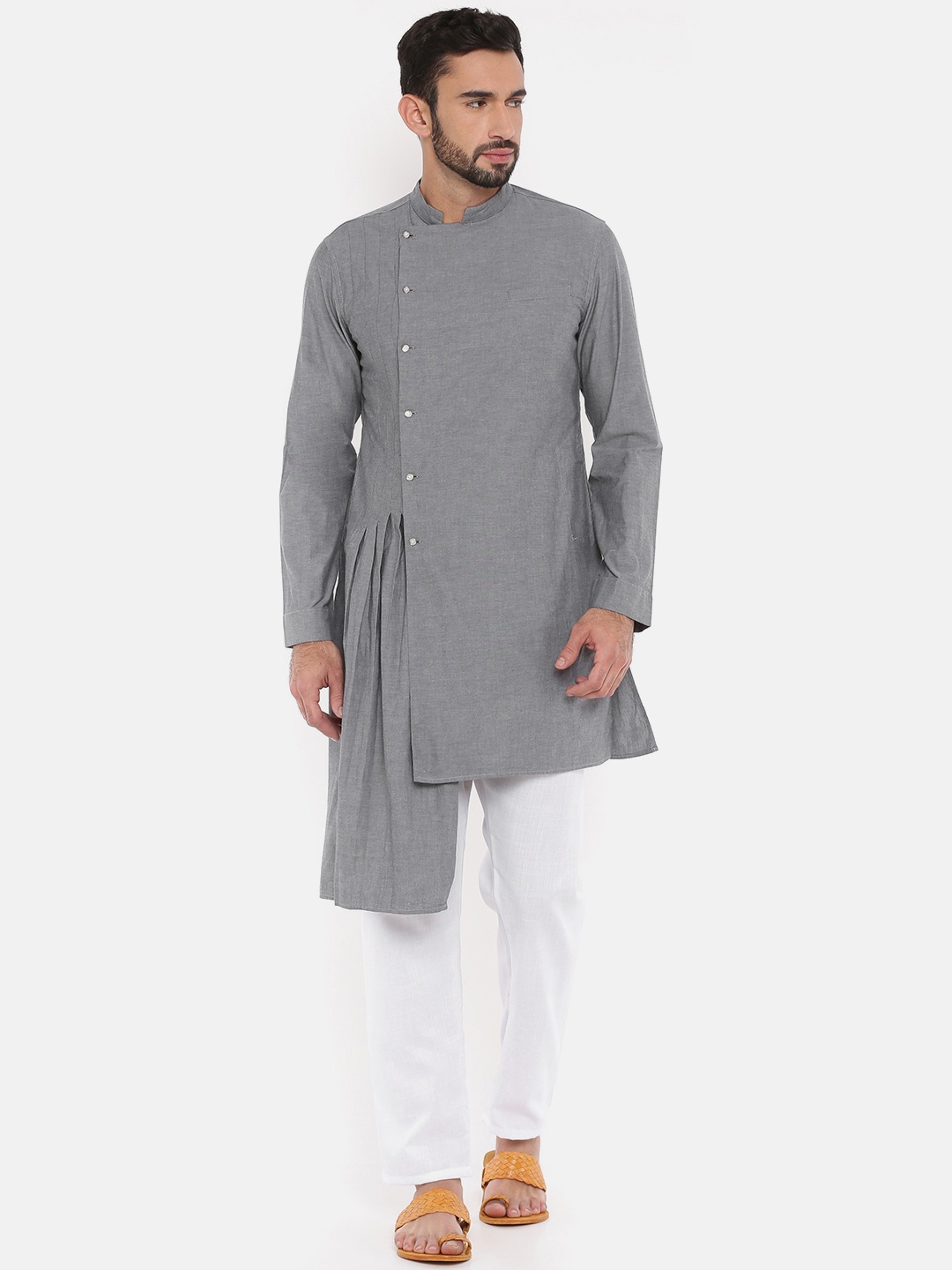 

Freehand Men Grey Solid Straight Kurta