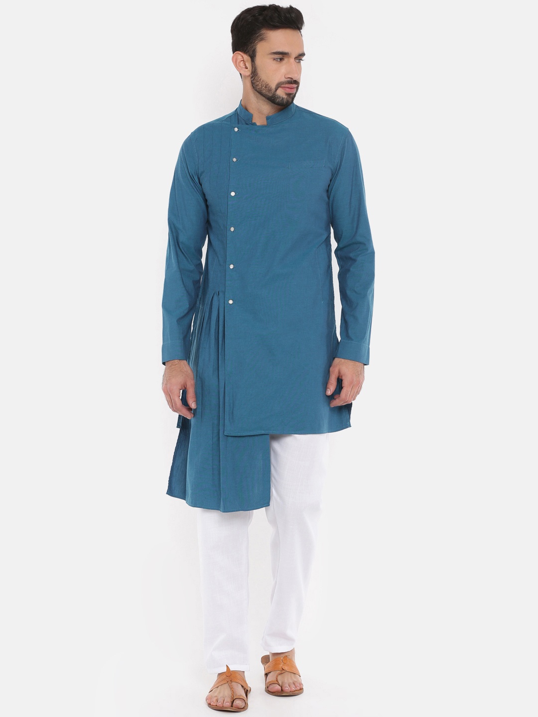 

Freehand Men Teal Blue Solid Straight Kurta