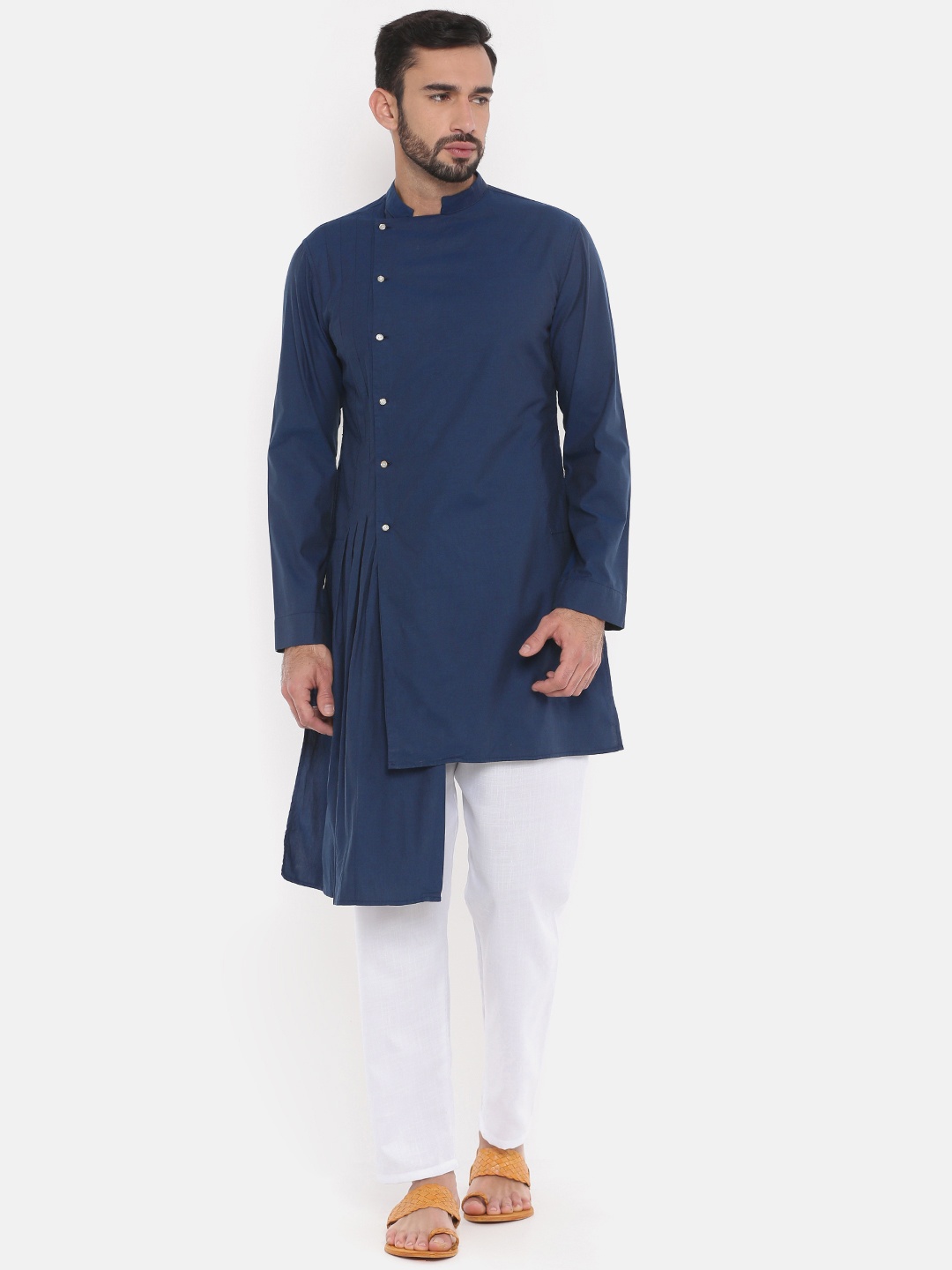 

Freehand Men Navy Blue Solid Straight Kurta