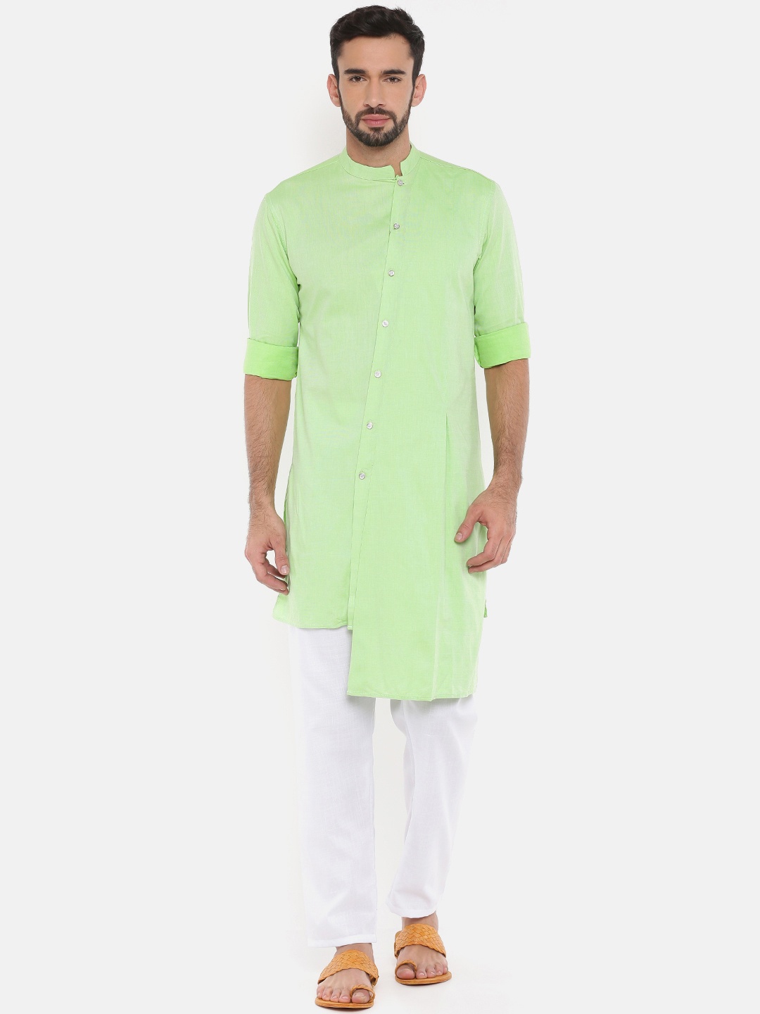 

Freehand Men Green Solid Straight Kurta
